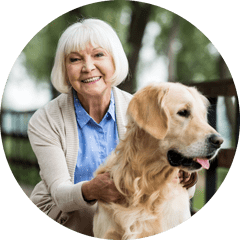 Senior adult woman with dog