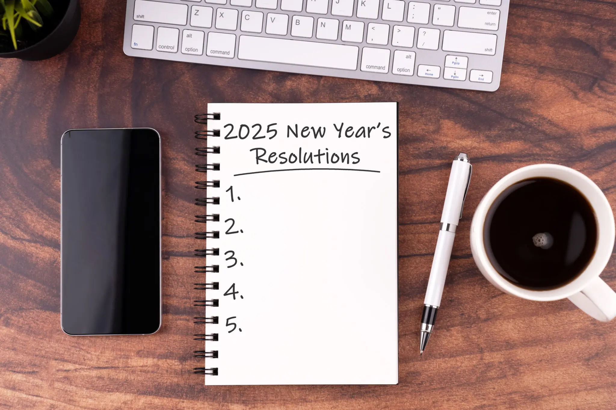 New Year's Resolutions 2025 text on note pad