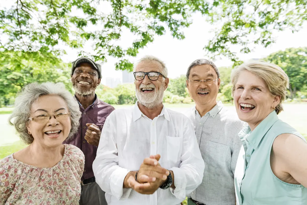 Group of Senior Retirement Friends Happiness Concept Find a Plan